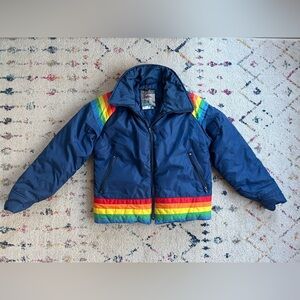Vintage Antler Crop Rainbow Ski Winter Down Jacket Medium
